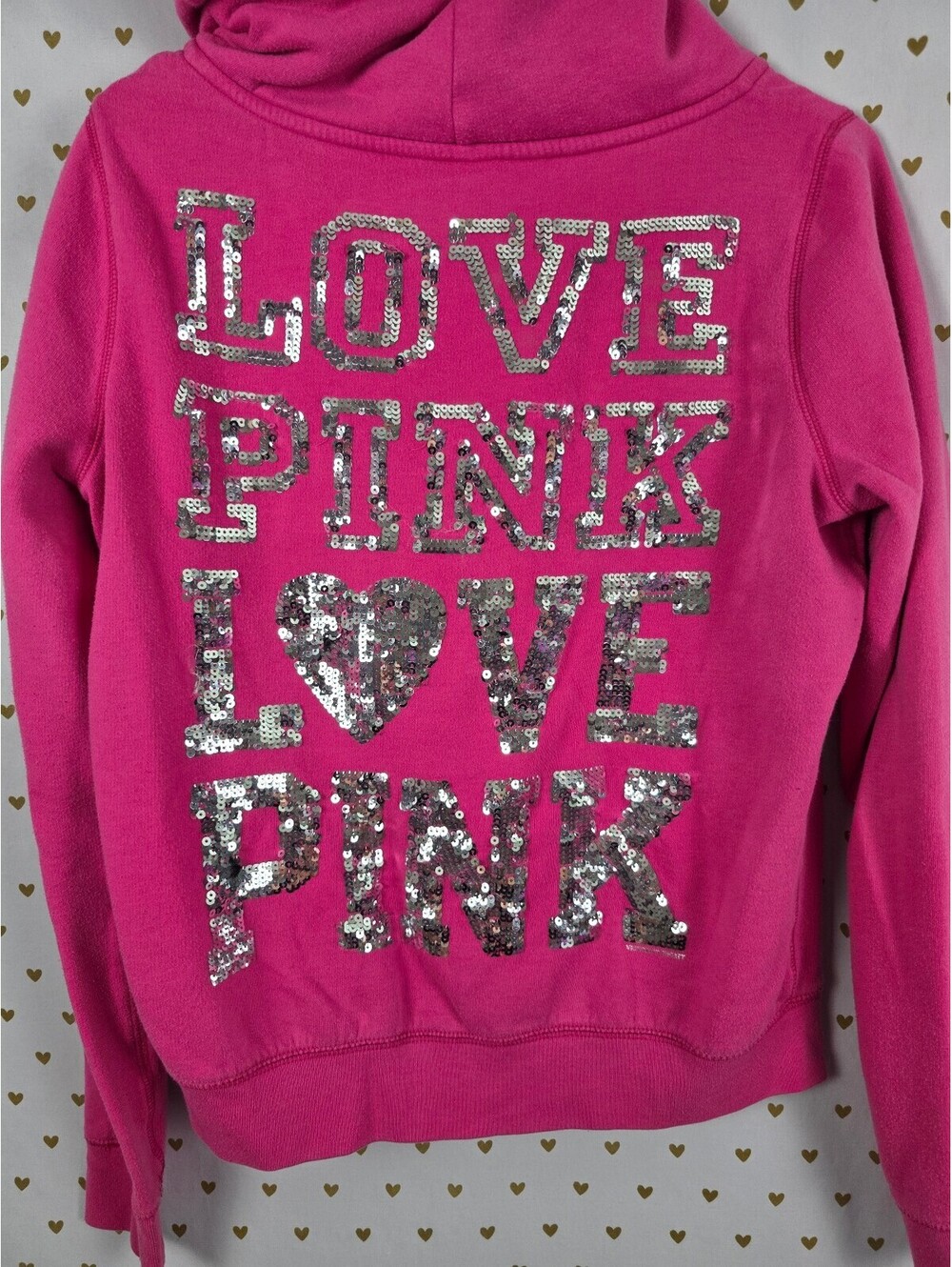 Victorias Secret Pink Vintage BLING Y2k Full zip Hoodie Jacket Sequined LARGE